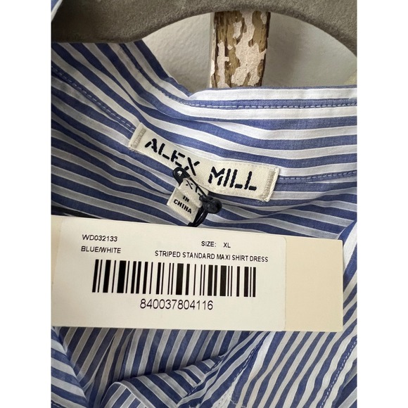 NWT Alex Mill Blue White Striped Standard Maxi Shirt Dress Size XL Cotton - Picture 5 of 6